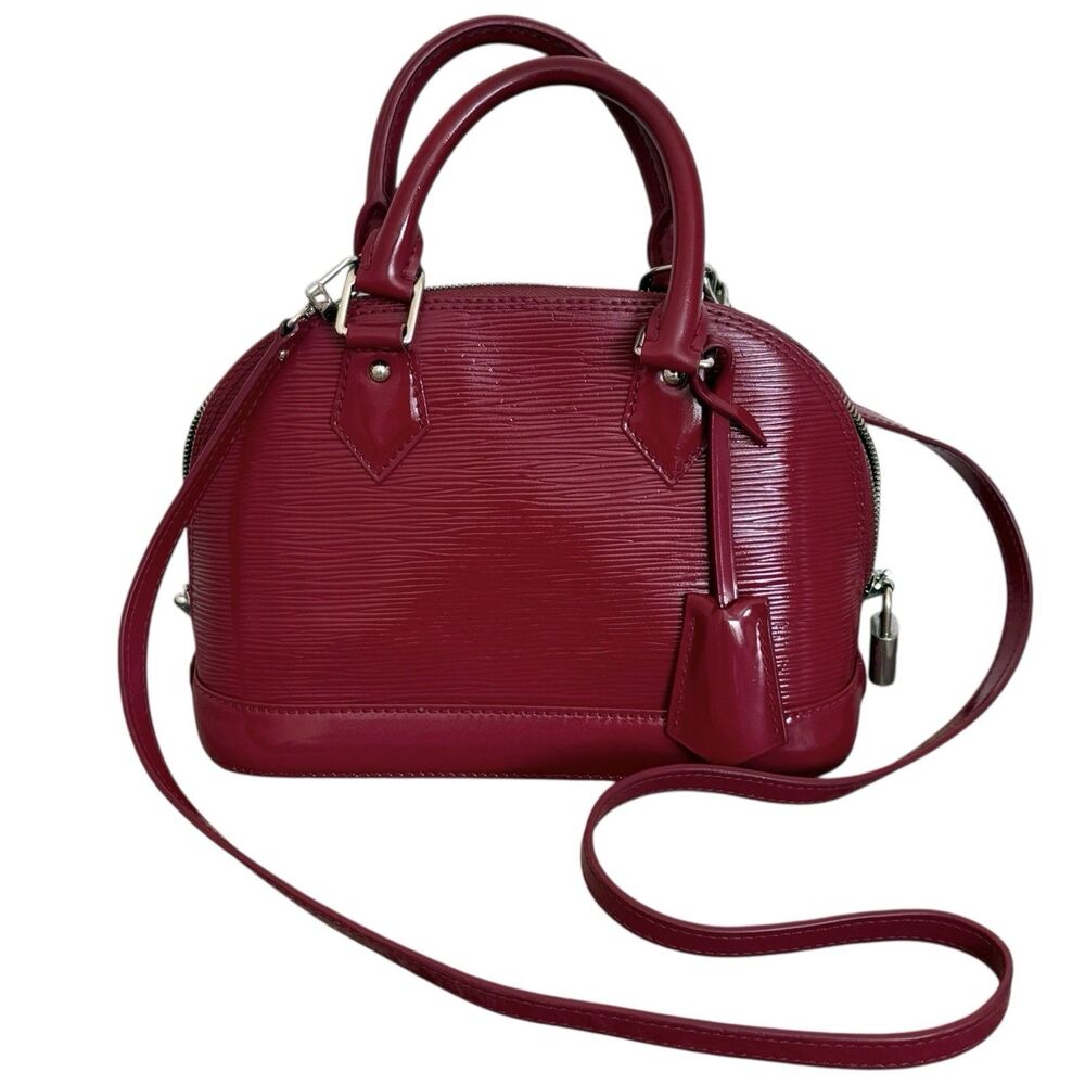 Louis Vuitton Alma BB Purple Red Vernis Leather Bag Removable Crossbody Strap
